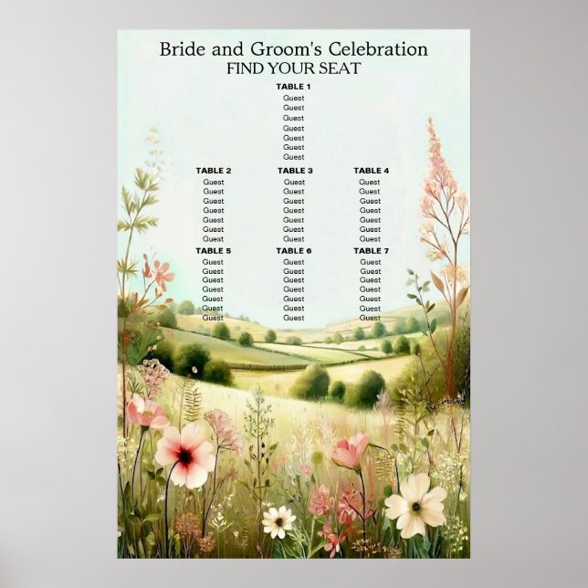 Rustik Blommig Landsbygd Bröllops sittplatser Poster (Framsidan)