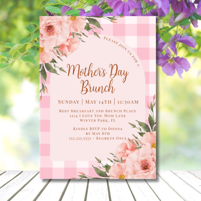 Rustik Blommig Rosa Koppar Morsdagsbrunch Inbjudningar (Skapare uppladdad)