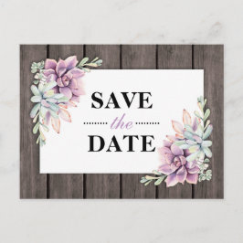 Rustik Blommig Sukkulent Watercolor Save-the-Date Meddelande Vykort