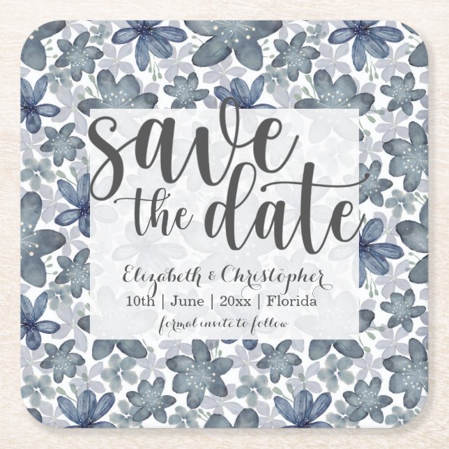 Rustik Blommig Vattenfärg Save the Date Underlägg Papper Kvadrat (Framsidan)