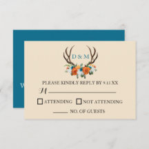 Rustik Blommigt Antlers BOHO Bröllop OSA Card