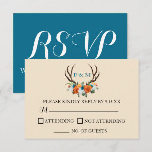 Rustik Blommigt Antlers BOHO Bröllop OSA Card Kort