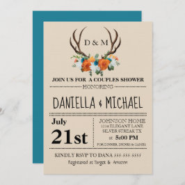 Rustik Blommigt Antlers BOHO Par Shower Bröllop Inbjudningar