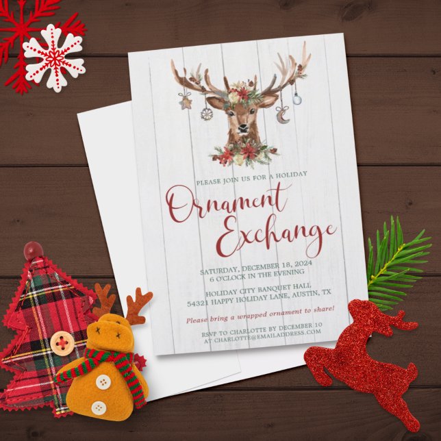 Rustik Blommigt Antlers julprydnadsbyte Julkort (Skapare uppladdad)