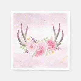 Rustik Blommigt Antlers  Rosa & Guld Marble Pappersservett