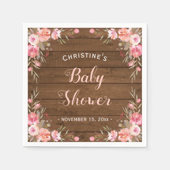Rustik Blommigt Baby Shower Girl Land Chic Papper Pappersservett (Framsidan)