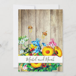 Rustik Blommigt Bes Guld Eco-bröllop Inbjudningar