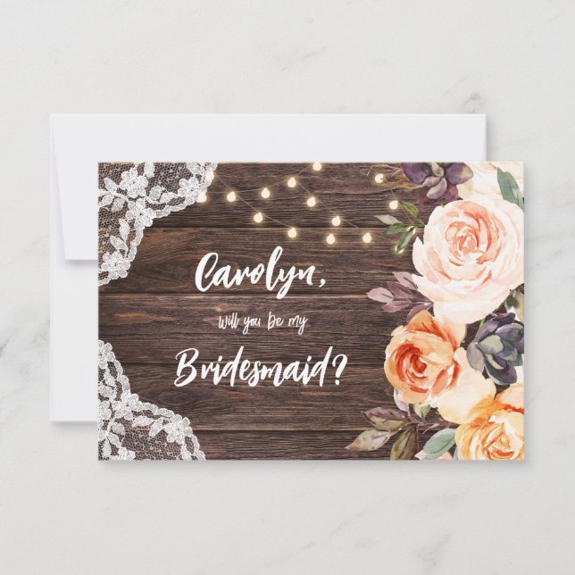 Rustik  Blommigt, blir du min Bridesmaid? V2 Inbjudningar (Framsida)