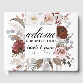 Rustik Blommigt Blooms  Grått Red Bröllop Gästböcker