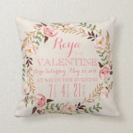 Rustik Blommigt Bohemian Birth Stats Pillow Kudde