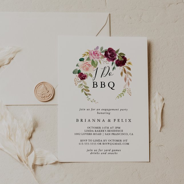 Rustik Blommigt Botanical I Do BBQ Förlovningsfest Inbjudningar (Skapare uppladdad)