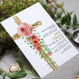 Rustik Blommigt Botanical Kor Simple Baptism Inbjudningar