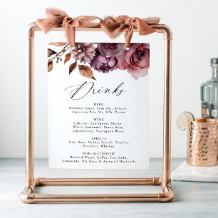 Rustik Blommigt Bröllop Drink Menu Sign Poster