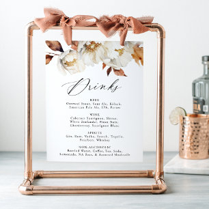 Rustik Blommigt Bröllop Drink Menu Sign Poster
