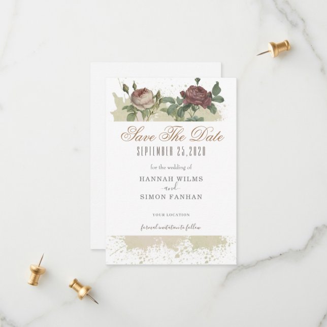 Rustik Blommigt Burgundy Marsala sparar datumkorte Spara Datumet (Fram/Back In Situ)