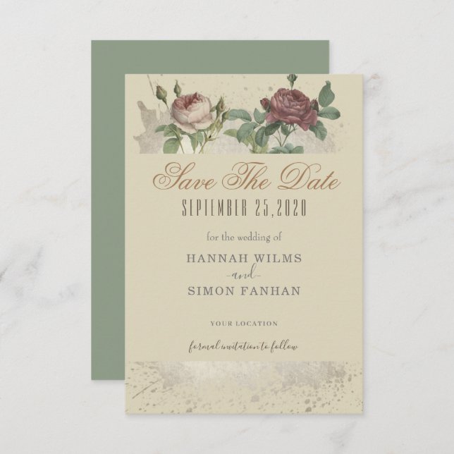 Rustik Blommigt Burgundy Marsala sparar datumkorte Spara Datumet (Fram/baksida)