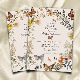 Rustik Blommigt Butterfly Gender Neutral Baby Show Inbjudningar