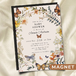 Rustik Blommigt Butterfly Gender Neutral Baby Show Magnetisk Inbjudningskort