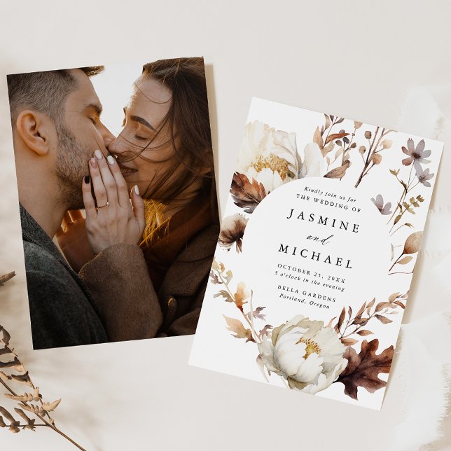 Rustik Blommigt Circle Ram Photo Bröllop Inbjudningar (Skapare uppladdad)