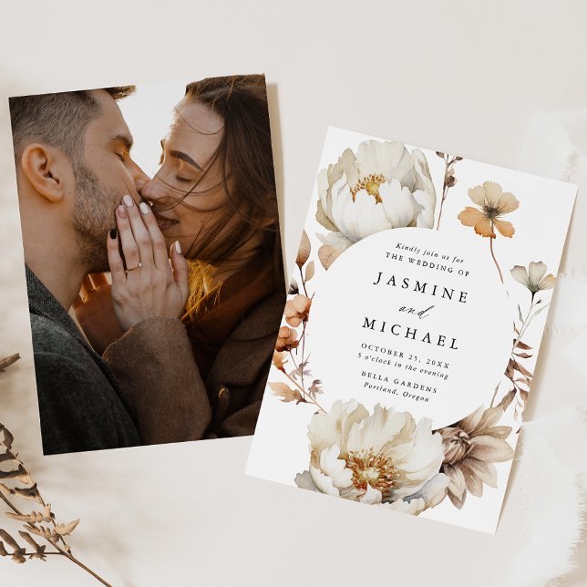 Rustik Blommigt Circle Ram Photo Bröllop Inbjudningar (Skapare uppladdad)