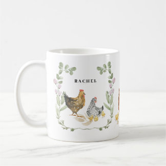 Rustik Blommigt Cute Chicken Monogram Namn Mugg