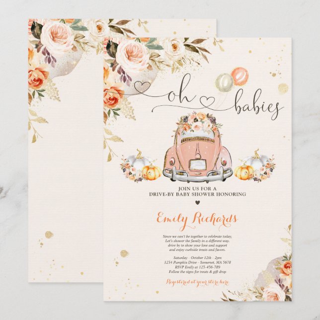 Rustik Blommigt, dubbla knumpdockningsenhet efter  Inbjudningar (Fram/baksida)