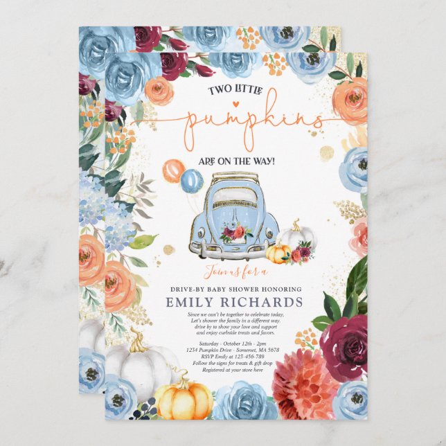 Rustik Blommigt, dubbla knumpdockningsenhet efter  Inbjudningar (Fram/baksida)