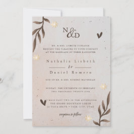 Rustik Blommigt, Elegant Script, Löv med vattenfär Inbjudningar