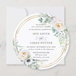 Rustik Blommigt Eucalyptus Bröllop Guld Circle Inbjudningar