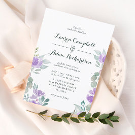 Rustik Blommigt Eucalyptus Lila Bröllop Inbjudningar