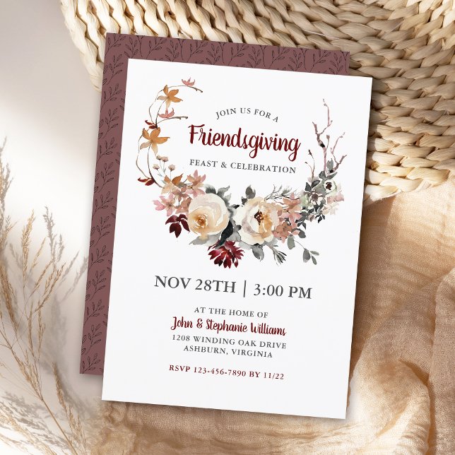 Rustik Blommigt Friendsgiving Thanksgiving Middag Inbjudningar (This invitation is available in both printed and instant download formats!)