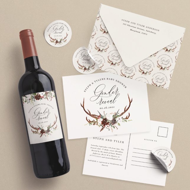 Rustik blommigt gender  visar babydusch vinflaska etikett (Skapare uppladdad)