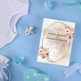 Rustik Blommigt Geometric Guld Ram Bröllop Inbjudningar