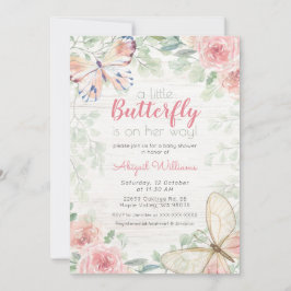 Rustik Blommigt/Greenery Butterfly Girl Baby Showe Inbjudningar