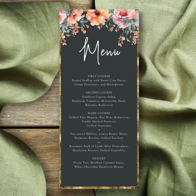 Rustik Blommigt Guld Ram Sage Grönt Bröllop Meny (Rustic Floral Gold Frame Sage Green Wedding Menu)