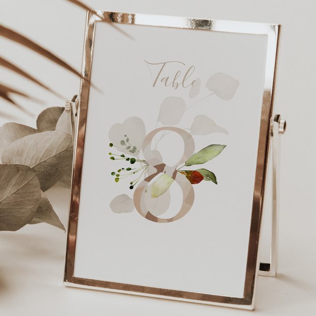 Rustik Blommigt Handskrivet skript 8 Bröllop Bordsnummer (Skapare uppladdad)