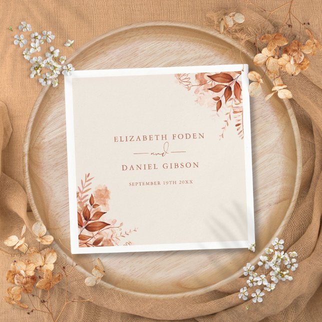 Rustik Blommigt höstblomma Pappersservett (Rustic Floral Autumn Fall Wedding Napkins)