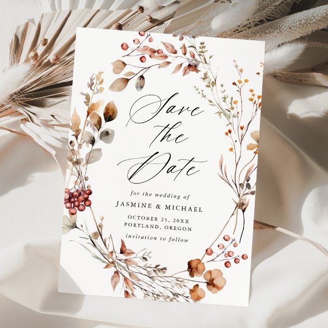 Rustik Blommigt Hösthöns, utandning Bröllop Spara Datumet (Skapare uppladdad)