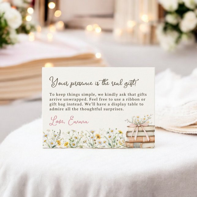 Rustik Blommigt Ingen Visning för Möhippa av gift- Tilläggskort (Rustic Floral No Gift Wrap Bridal Shower Display Enclosure Card)