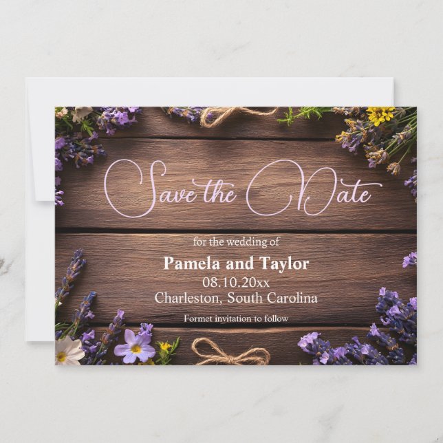 Rustik-, blommigt-, lavender- och fält-blommor inbjudningar (Framsida)