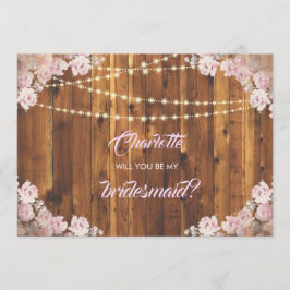 Rustik Blommigt Light Strings Wooden Bridesmaid Ca Inbjudningar