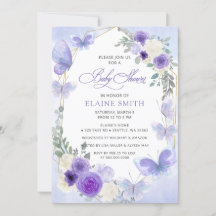 Rustik Blommigt Lila Lilac Butterflies Baby Shower