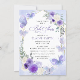 Rustik Blommigt Lila Lilac Butterflies Baby Shower Inbjudningar