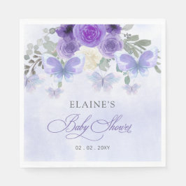 Rustik Blommigt Lila Lilac Butterflies Baby Shower Pappersservett