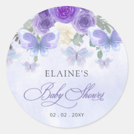 Rustik Blommigt Lila Lilac Butterflies Baby Shower Runt Klistermärke