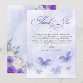 Rustik Blommigt Lila Lilac Butterflies Baby Shower Tack Kort