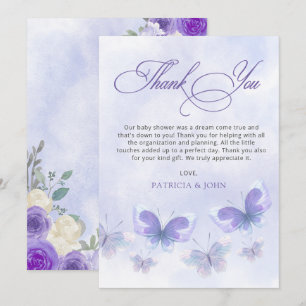 Rustik Blommigt Lila Lilac Butterflies Baby Shower Tack Kort