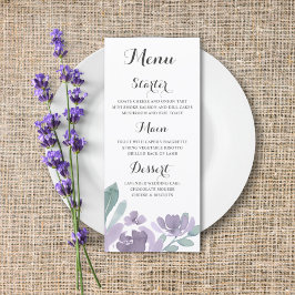 Rustik Blommigt Lila Watercolor Bröllop Menu Meny