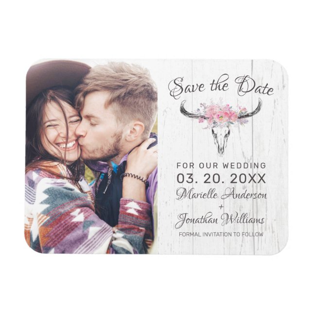 Rustik Blommigt med  vattenfärgsfoto för Cow- Magnet (Horisontell)