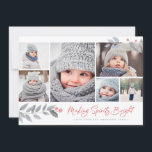 Rustik Blommigt - merry Bright Multi-Photo Collage Julkort<br><div class="desc">Det här visuella och festive 6-fotokortet har en fotokollage,  blommigtar och säger "Skapar sprit Bright" i modernt penselskript. Kommer med ett matchande mönster på baksidan.</div>